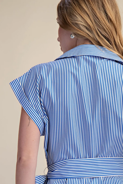 Chatham Front Tie Striped Dress - Blue - Delta Swanky Girl