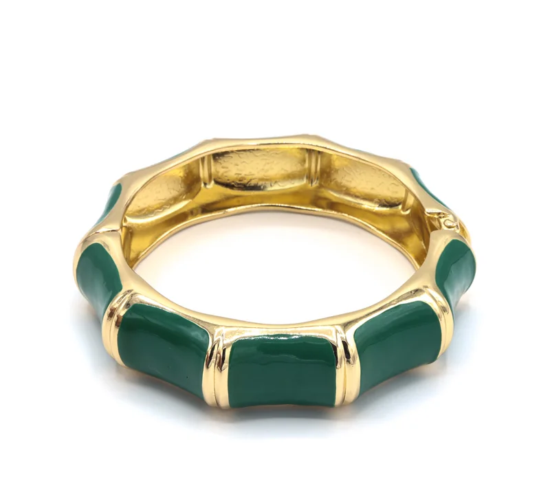 Enamel Bamboo Hinge Bangle Bracelet - Green - Delta Swanky Girl