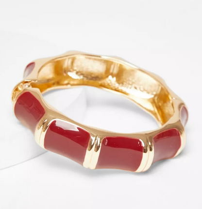 Enamel Bamboo Hinge Bangle Bracelet - Red - Delta Swanky Girl