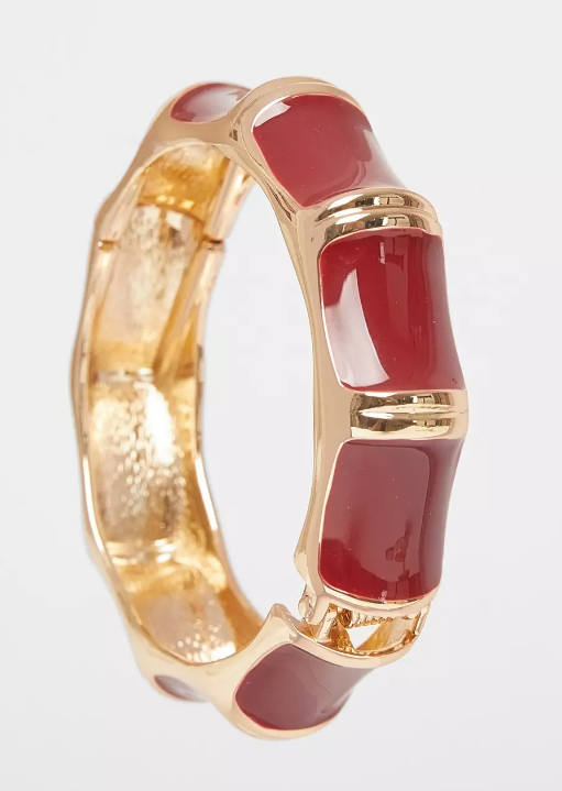 Enamel Bamboo Hinge Bangle Bracelet - Red - Delta Swanky Girl