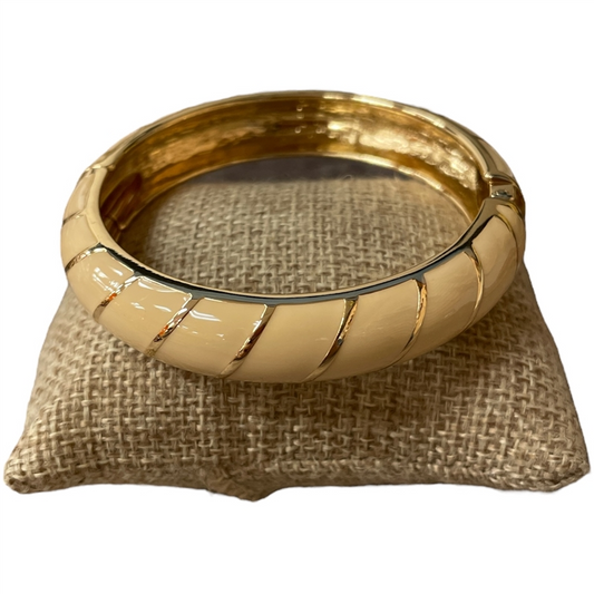 Monet Enamel Hinge Bangle Bracelet - Natural