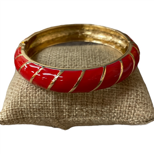 Monet Enamel Hinge Bangle Bracelet - Red