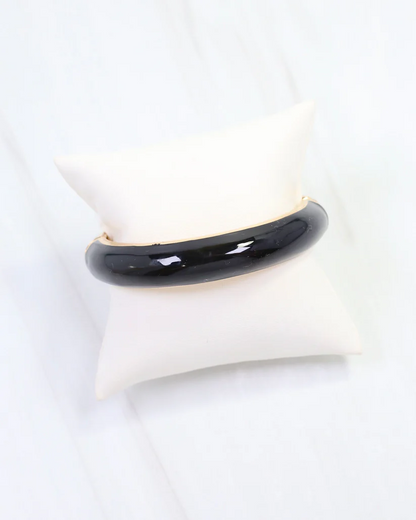 Bloom Enamel Hinged Bangle Bracelet - Black
