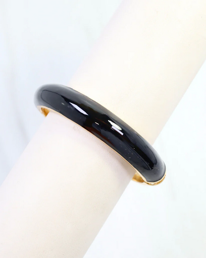 Bloom Enamel Hinged Bangle Bracelet - Black