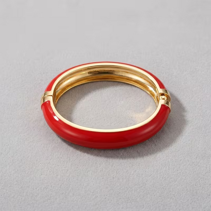Bloom Enamel Hinged Bangle Bracelet - Red