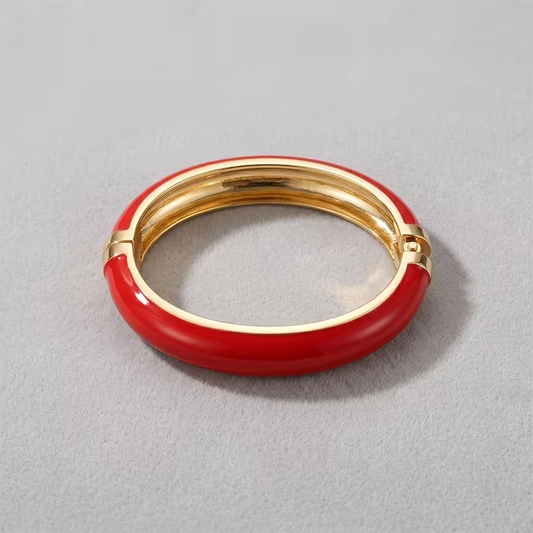 Bloom Enamel Hinged Bangle Bracelet - Red