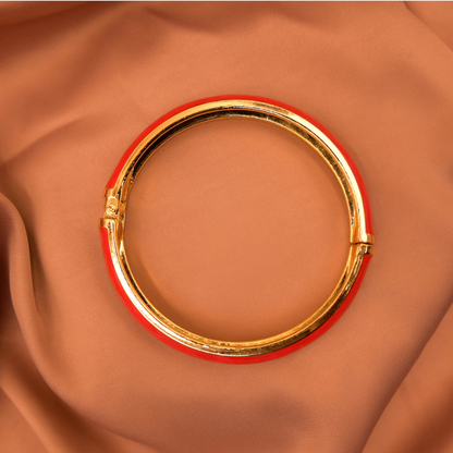 Bloom Enamel Hinged Bangle Bracelet - Red