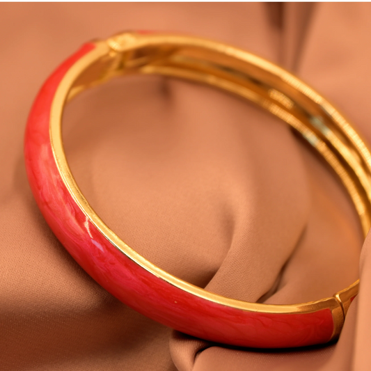 Bloom Enamel Hinged Bangle Bracelet - Red