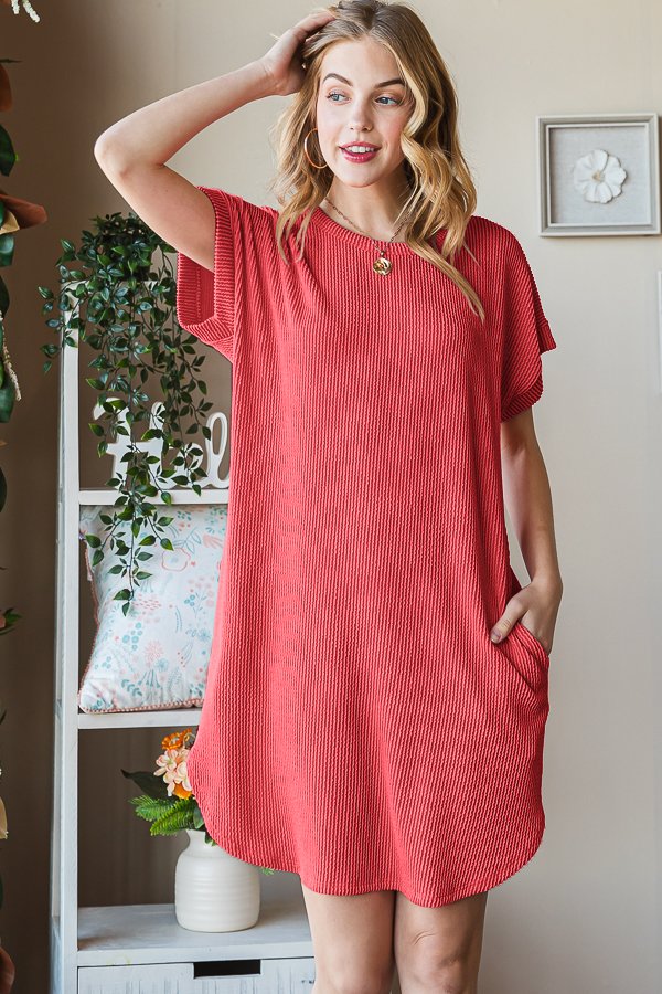 Summer Bliss Ribbed Dress (Red)