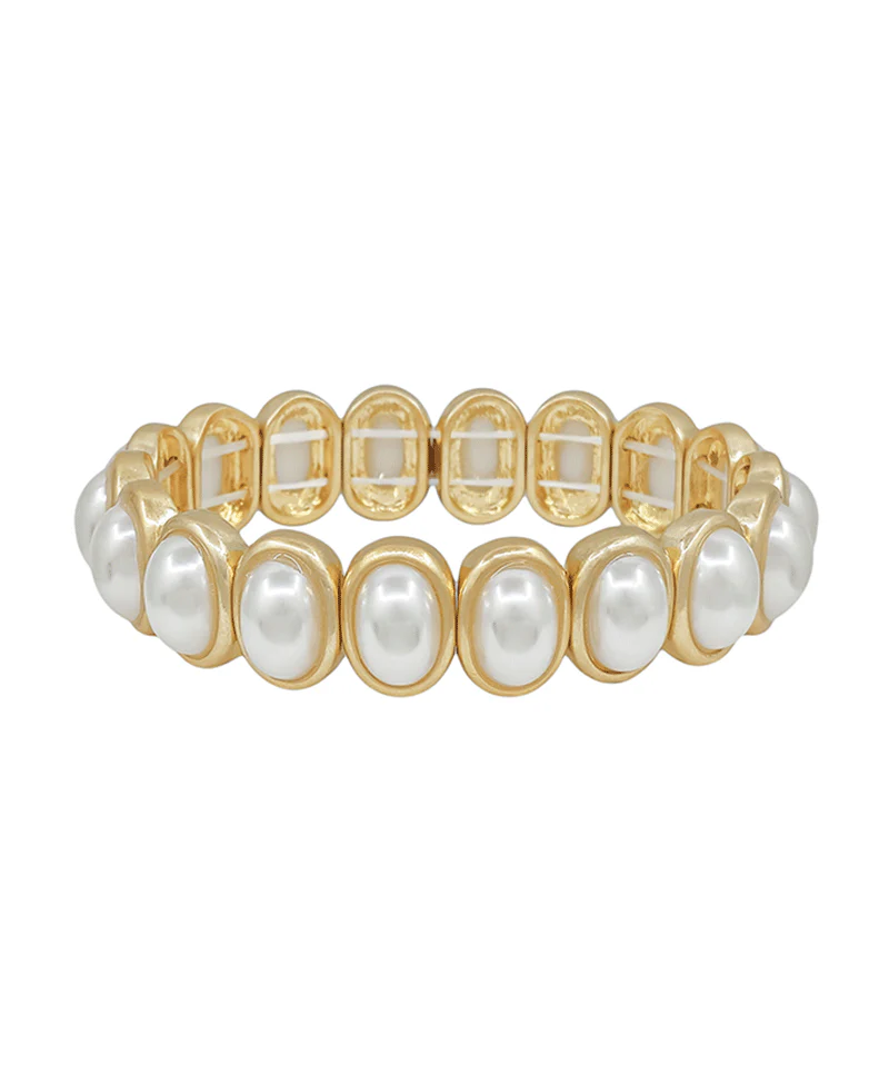 Evie Oval Pearl Framed Stretch Bracelet - Delta Swanky Girl