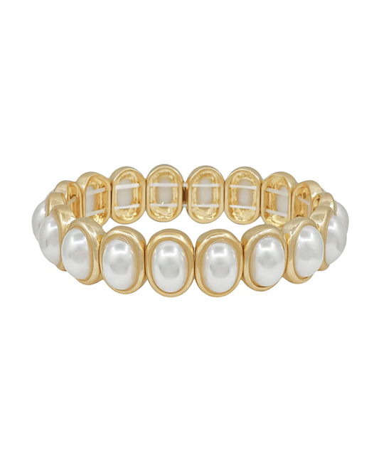 Evie Oval Pearl Framed Stretch Bracelet