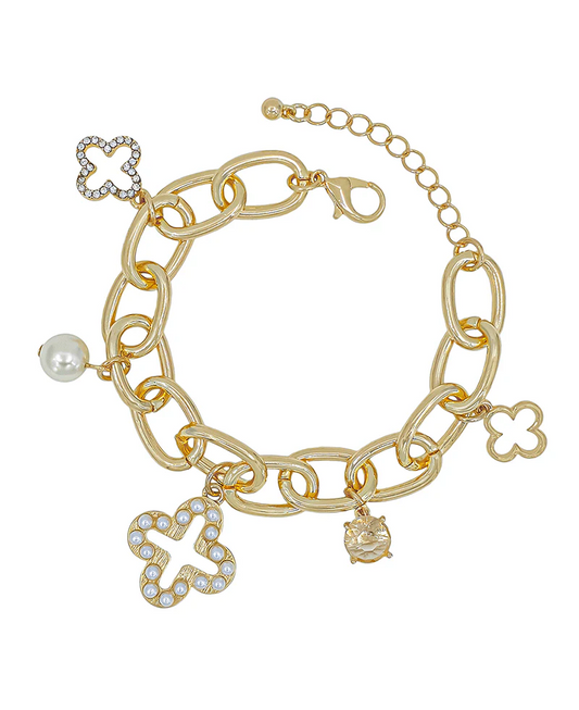 Chunky Clover Charm Bracelet - Gold