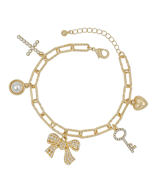 Pearl Bow Curated Charm Bracelet - Gold