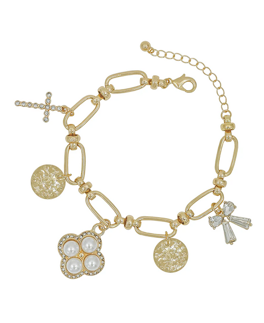 Pearl Clover Charm Bracelet - Gold
