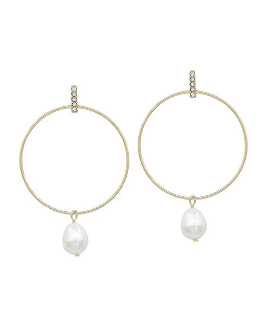 Freshwater Pearl Drop Hoop Earring - Gold