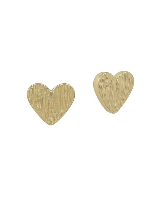 Brushed Gold Tone Heart Stud Earring