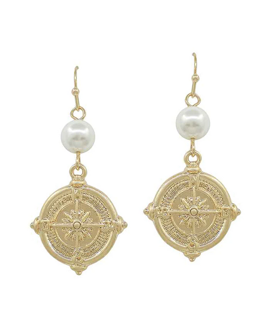 Pearl Adorned Coin Drop Earring - Gold