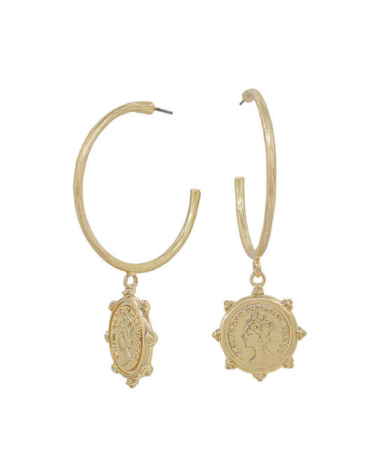 Texture Coin Hoop Earrings - Gold