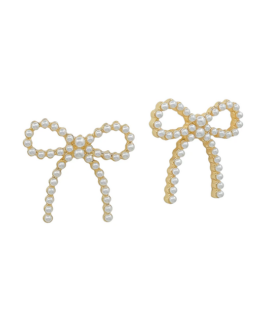 Poise Pearl Bow Earrings - Gold