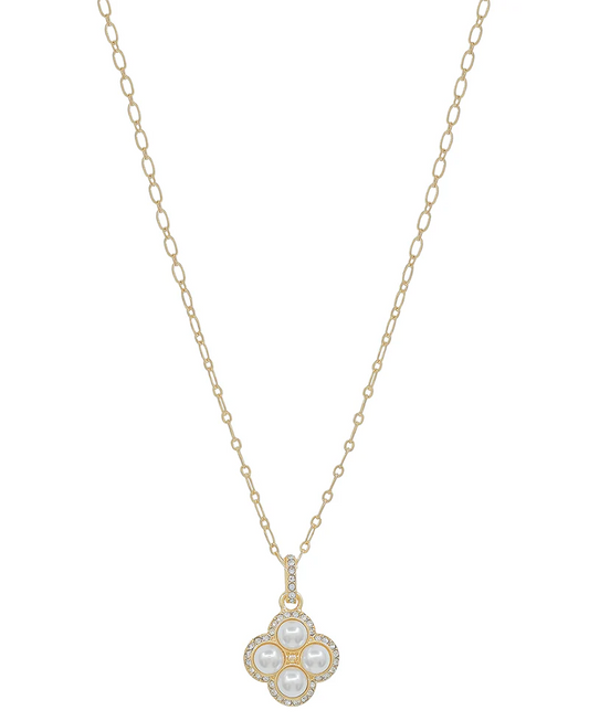 Pearl Adorned Clover Pendant Necklace - Gold