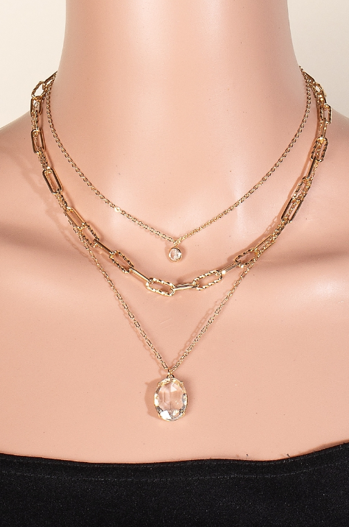 Faceted Gem Pendant Layered Chain Necklace - Delta Swanky Girl