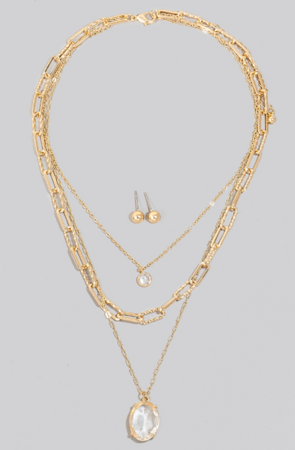 Faceted Gem Pendant Layered Chain Necklace - Delta Swanky Girl