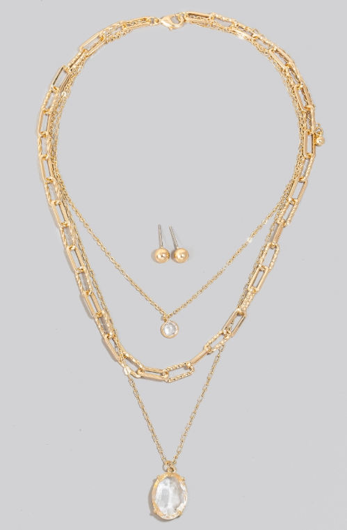 Faceted Gem Pendant Layered Chain Necklace - Delta Swanky Girl