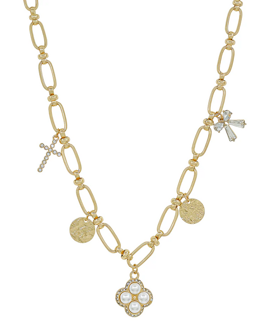 Pearly Clover Charm Necklace - Gold - Delta Swanky Girl