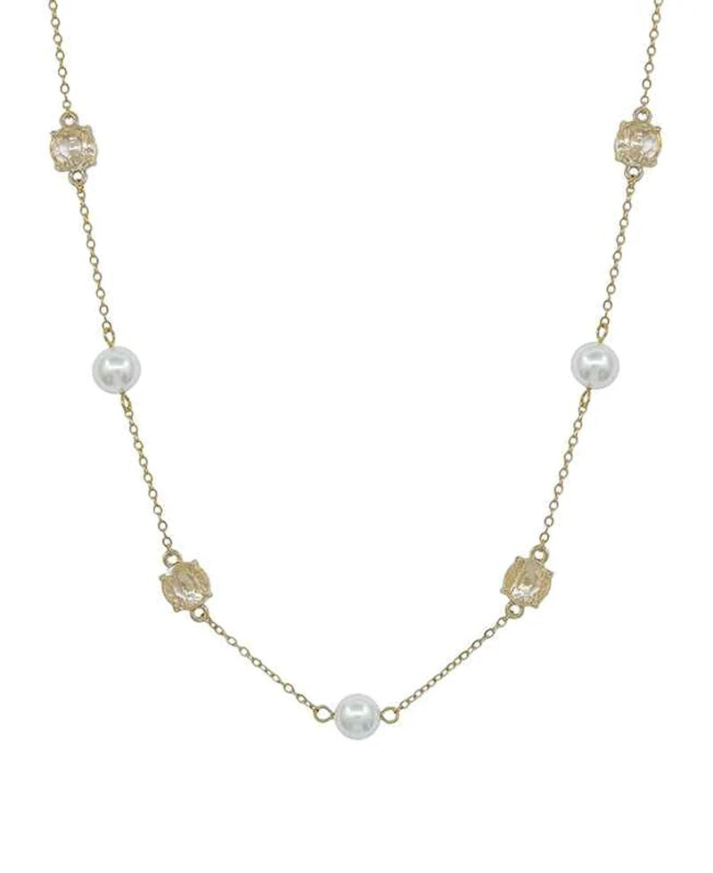 Fave Pearl & Crystal Duo Necklace - Delta Swanky Girl