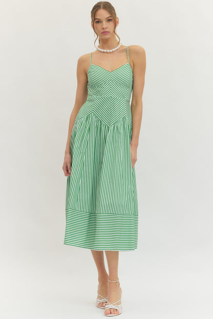 Farm Rio Striped Midi Dress - Green - Delta Swanky Girl