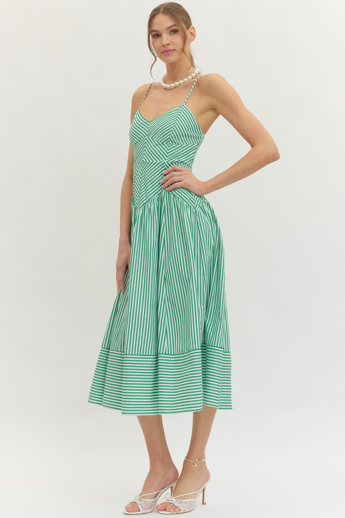 Farm Rio Striped Midi Dress - Green - Delta Swanky Girl
