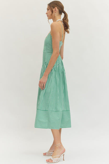 Farm Rio Striped Midi Dress - Green - Delta Swanky Girl
