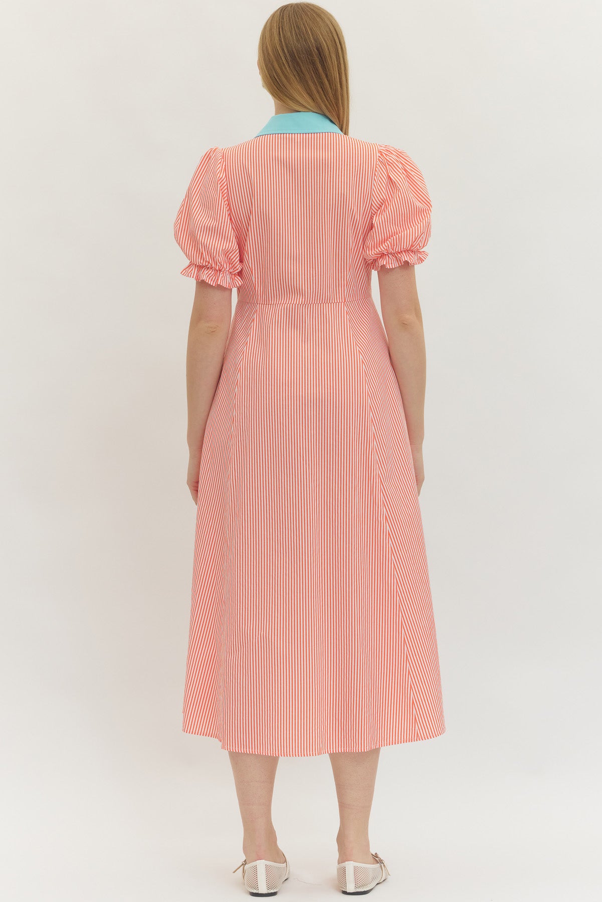 Striped Poplin Button Up Dress - Orange - Delta Swanky Girl