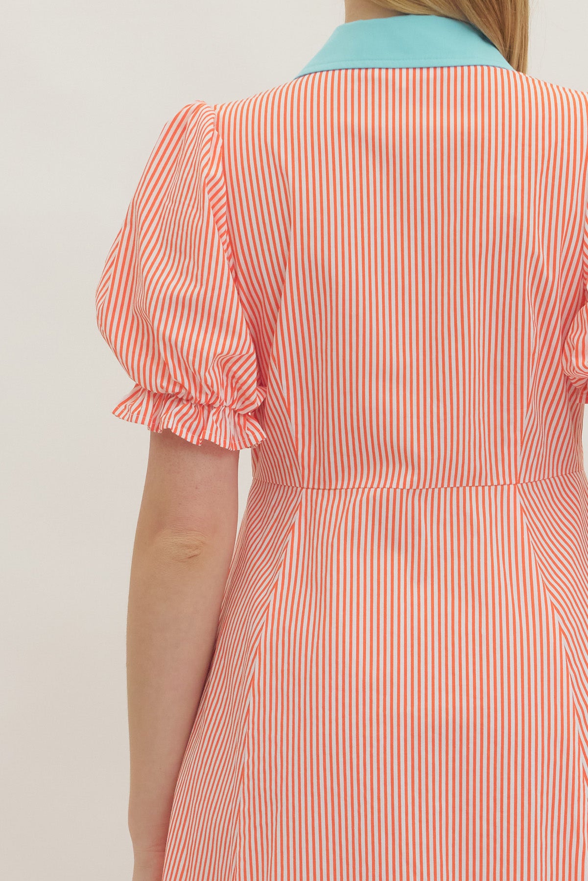 Striped Poplin Button Up Dress - Orange - Delta Swanky Girl