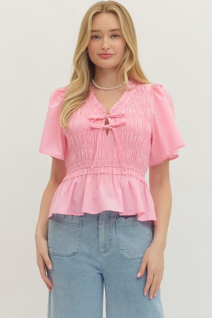 Picnic At Sunset Tie Front Top - Pink - Delta Swanky Girl