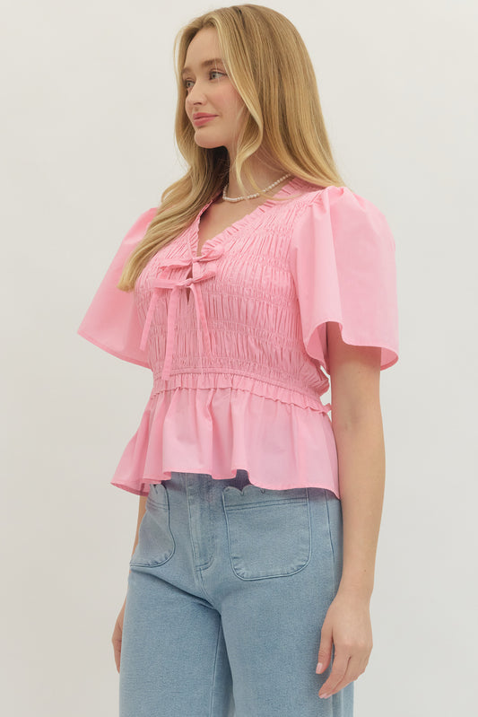 Picnic At Sunset Tie Front Top - Pink - Delta Swanky Girl