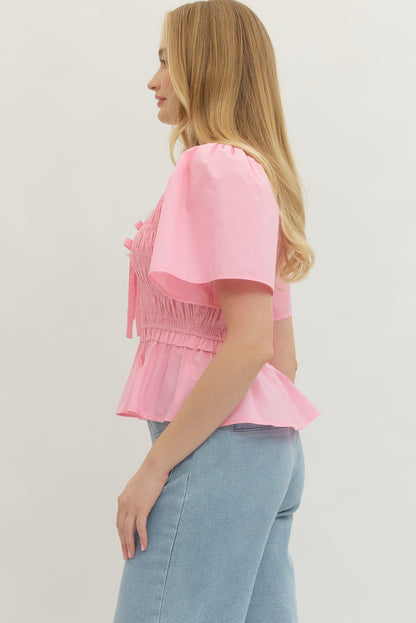 Picnic At Sunset Tie Front Top - Pink - Delta Swanky Girl