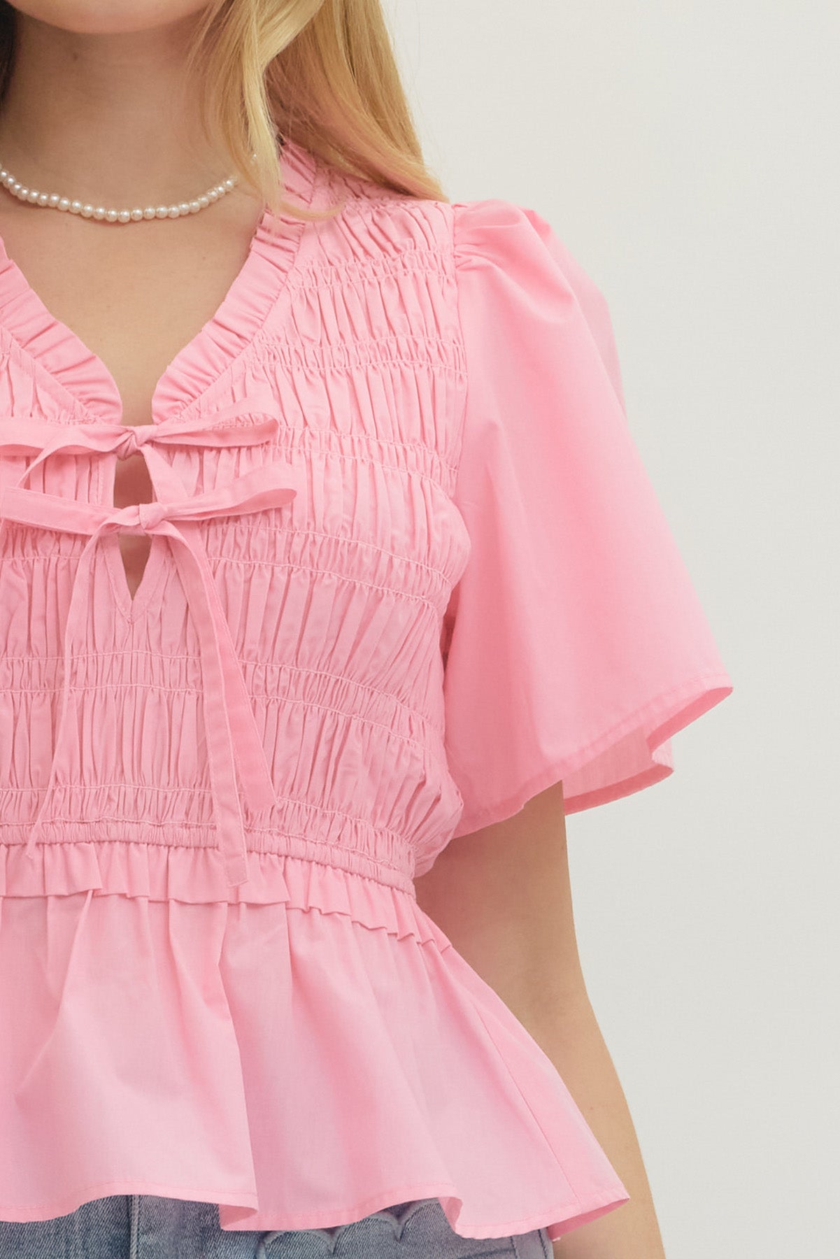 Picnic At Sunset Tie Front Top - Pink - Delta Swanky Girl