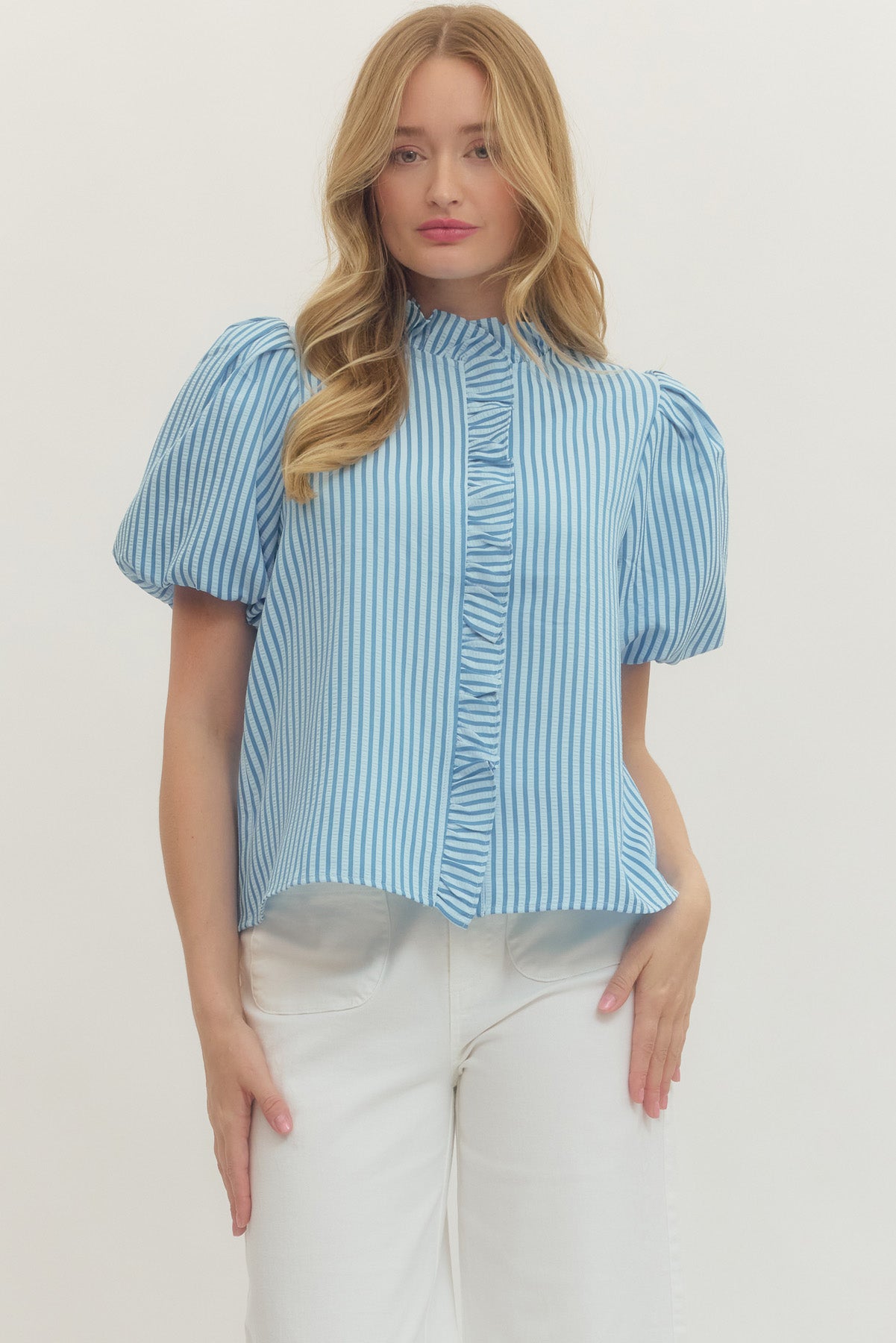 Preppy Striped Ruffle Top - Blue - Delta Swanky Girl