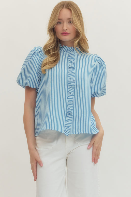 Preppy Striped Ruffle Top - Blue - Delta Swanky Girl