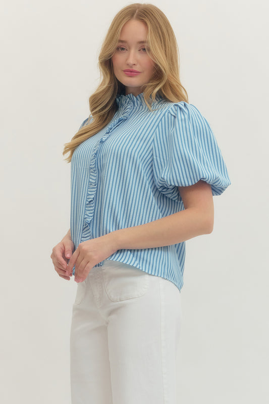 Preppy Striped Ruffle Top - Blue - Delta Swanky Girl