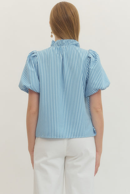 Preppy Striped Ruffle Top - Blue - Delta Swanky Girl