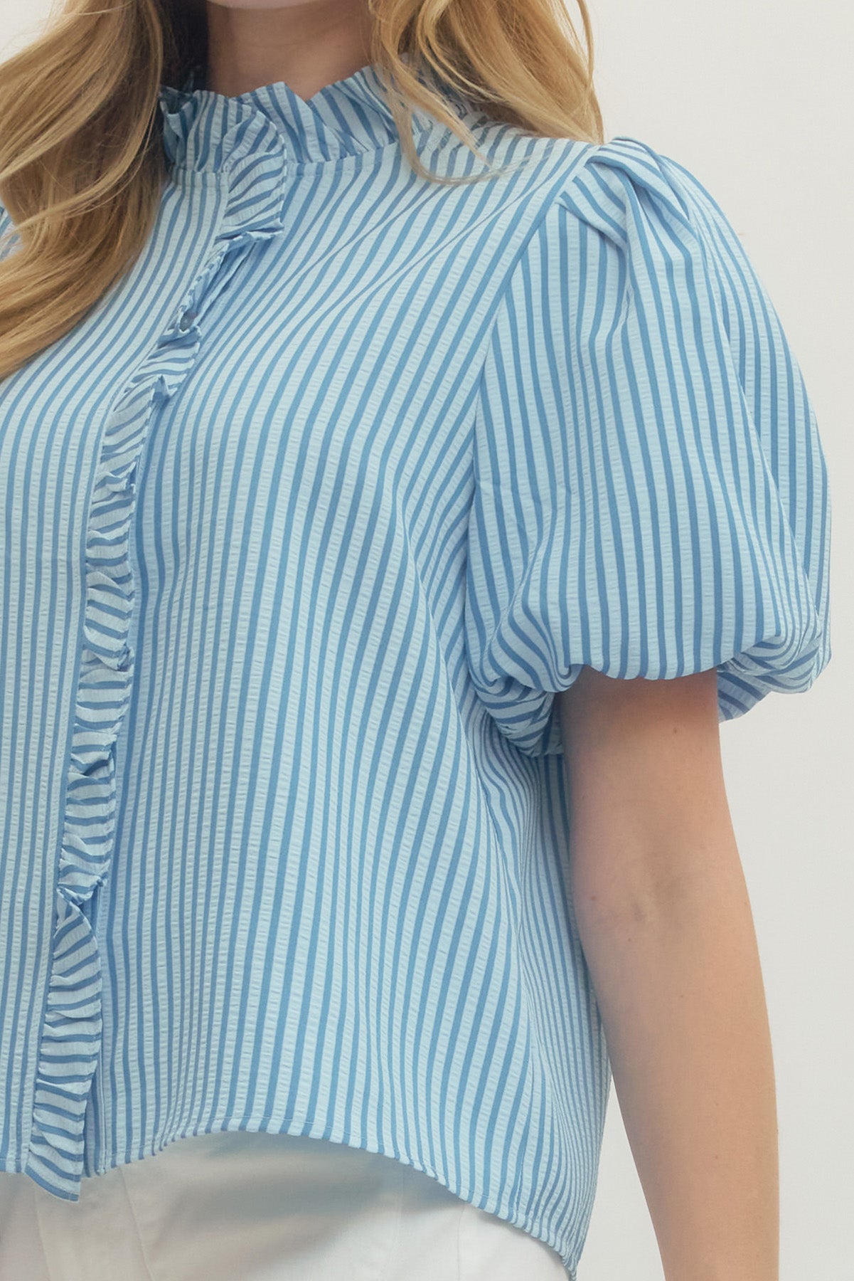 Preppy Striped Ruffle Top - Blue - Delta Swanky Girl
