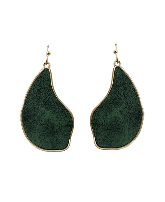 Asymmetrical Leather Drop Earrings - Green