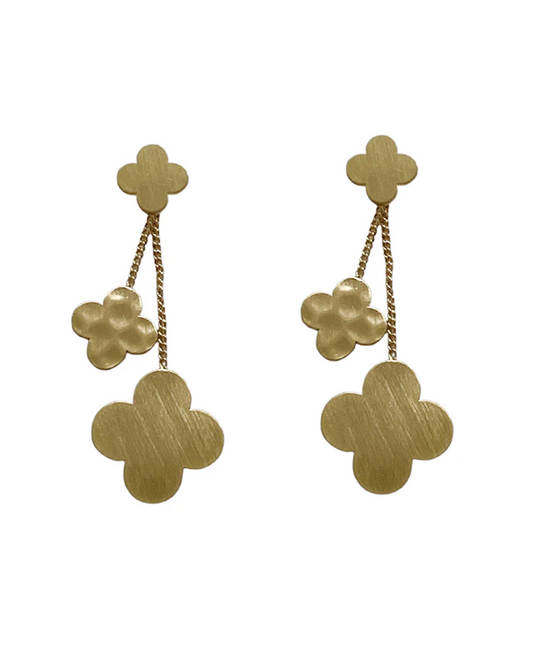 Brushed Metallic Clover Chain Earring - Gold