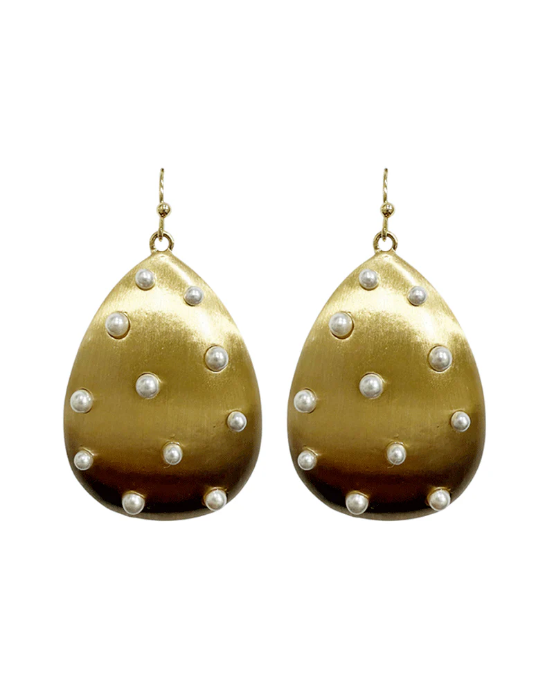 Brushed Pearl Teardrop Earring - Gold