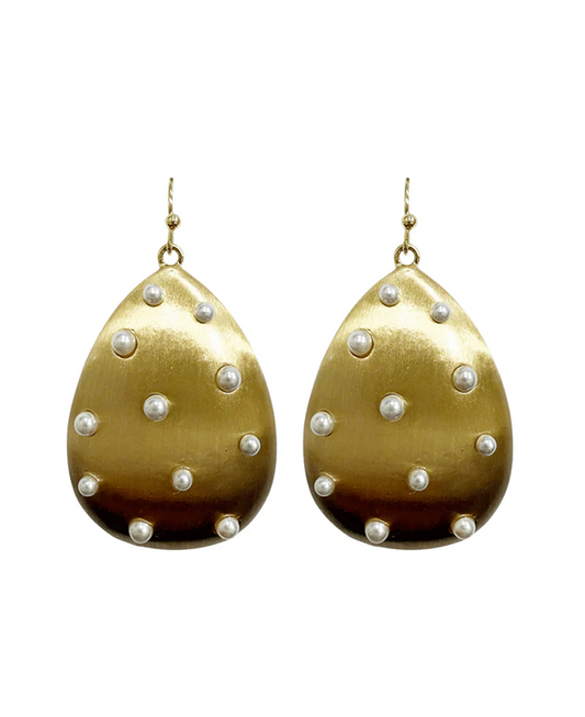 Brushed Pearl Teardrop Earring - Gold