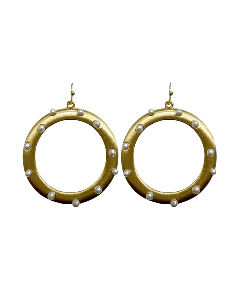 Reya Brushed Circle Pearly Earring
