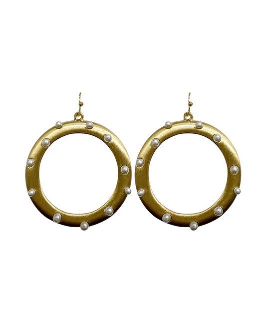 Reya Brushed Circle Pearly Earring