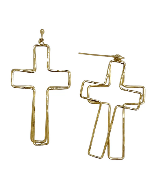 Hollow Double Cross Drop Earring